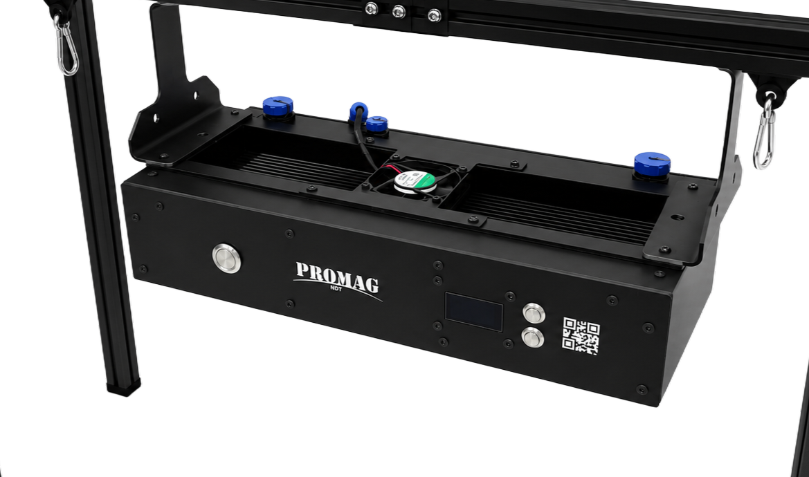 PROMAG ALPHA II overhead UV-A lamp in industrial inspection booth
