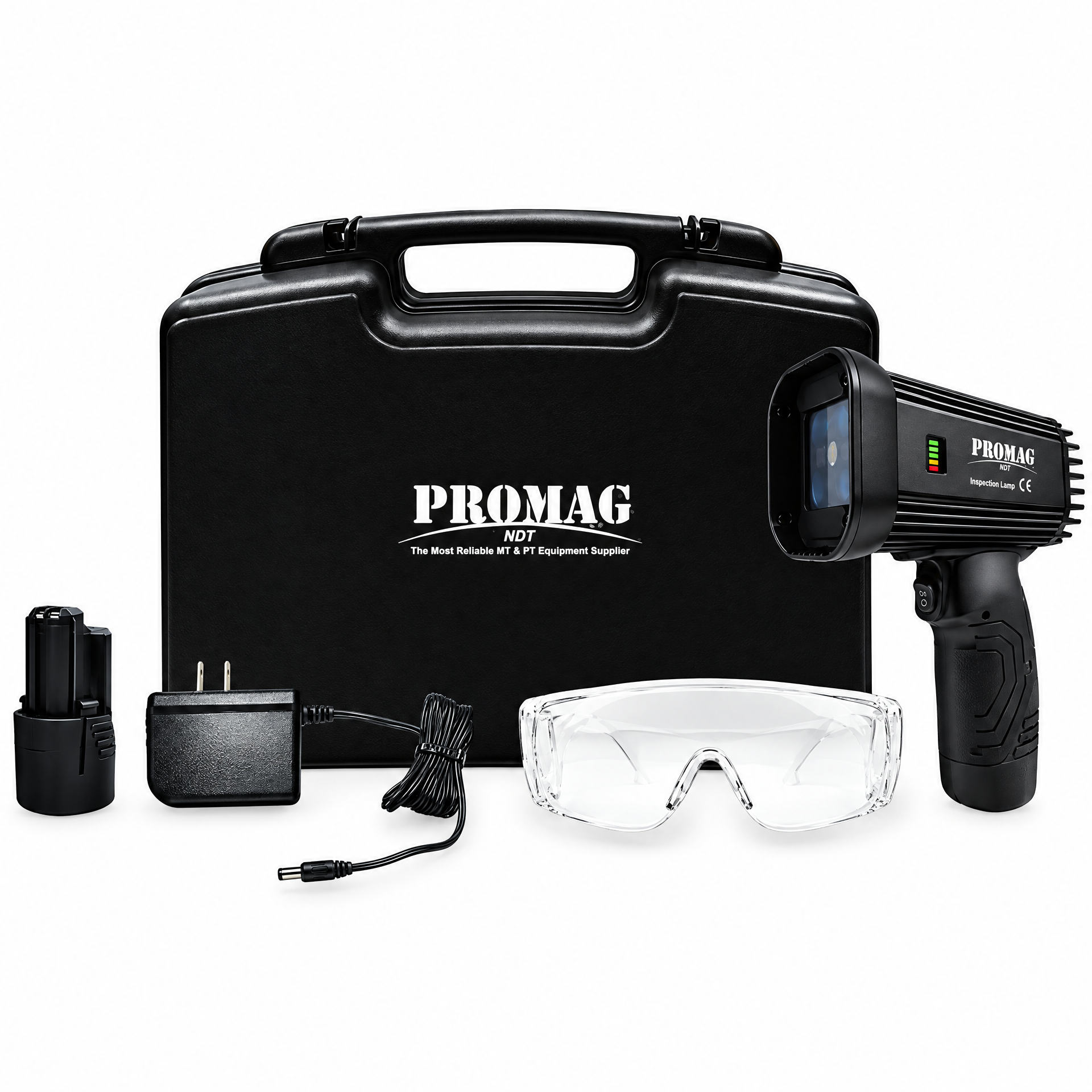 PROMAG VICTORY II standard set — handheld lamp, goggle, battery, adapter and carry case